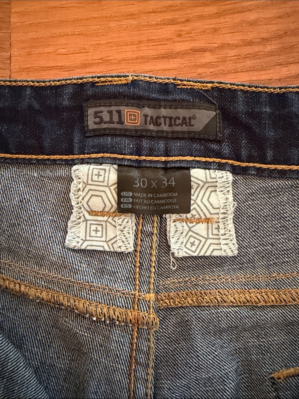 5.11 Tactical Men's Dark Blue Jeans with Gold Stitching